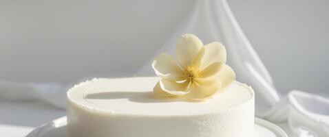 a close up of a white cake with a flower on top photo