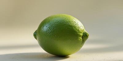 Fresh Green Lime on Soft Neutral Background for Culinary Use photo