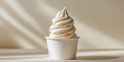 Close up of vanilla soft serve ice cream in a cup photo