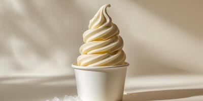 Close up of vanilla soft serve ice cream in a cup. photo