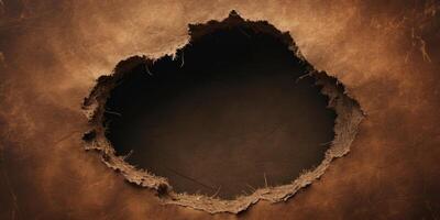A brown background with a large hole in it. photo