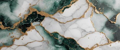 Luxurious and sophisticated green and white marble texture with gold veins and splatters creates an elegant backdrop photo