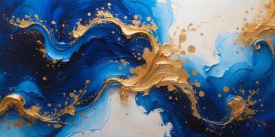 The image is a piece of abstract art with a blue and gold color scheme photo