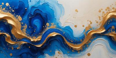 The image is a piece of abstract art with a blue and gold color scheme. photo