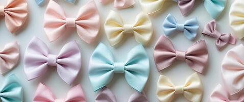 Collection of colorful bows in pastel colors. photo