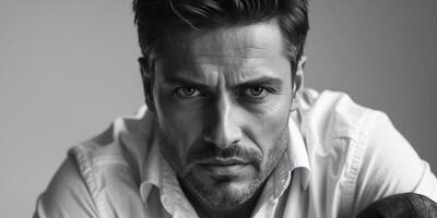 A man with a beard and a white shirt photo