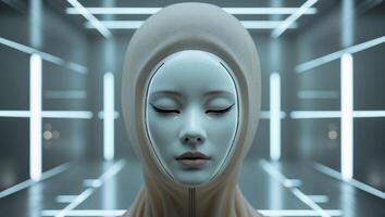 Masked Goddess Reclusion in Digital Grid photo
