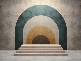 Abstract geometric display with steps and arches photo
