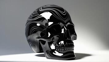 An exceptionally Stylish Glossy Skull Sculpture that features a captivating Modern Design. photo