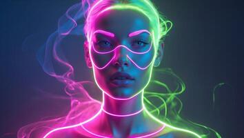 A stunningly vibrant neon bust is illuminated in lighting that creates a captivating ambiance photo