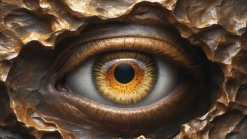 Captivating Eye with Golden Shimmer and Textured Background Design photo