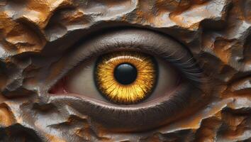 Captivating Eye with Golden Shimmer and Textured Background Design. photo