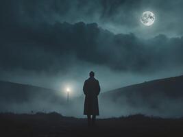 The contemplative silhouette is beautifully captured in a profoundly dramatic setting photo