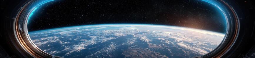 View of earth from a spaceship window photo