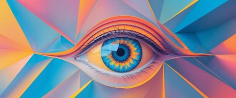 Intricate geometric artwork showcasing an eye with vibrant colors and sharp angles portraying depth and emotion photo