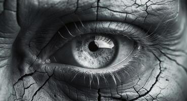 Close Up of Glowing Eye with Cracked Skin photo