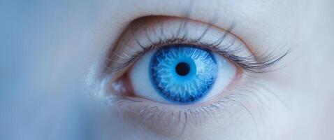 Extreme macro close up of a blue eye of a girl photo