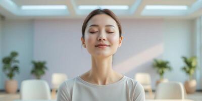 Mindful Breathing Exercises in Bright Conference Room. photo