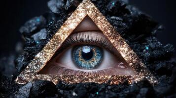 Illuminati eye in a triangle with a fractal iris photo