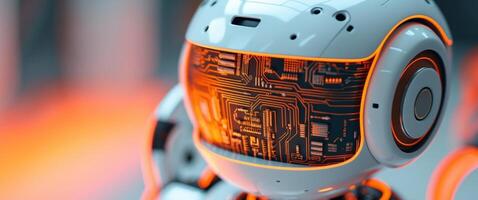 A robot with a circuit board on its head photo