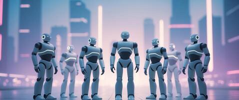 Robot standing in a group of robots photo