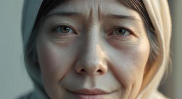 Hopeful Eyes in Soft Light Capturing Vulnerability and Resilience photo