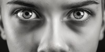 A close up of a young man's face with big eyes photo