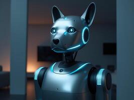 Robot Dog Guard with Glowing Sensors Signifies Modern Home Security in Technological Age photo
