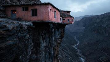 House perched on the edge of a cliff in a remote landscape photo