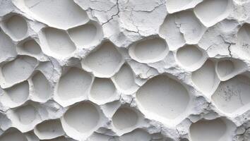 Abstract texture of cracked white surface with irregular holes and depressions suitable for backgrounds and design projects Copy Space. photo