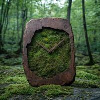 A unique moss clock in a forest setting photo