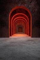 Abstract tunnel with arches and light at the end photo