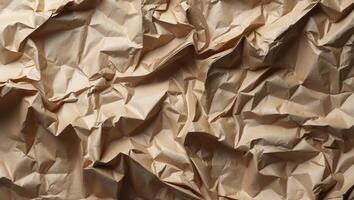 Crumpled brown paper texture background with visible creases and folds ideal for various design applications Copy Space. photo