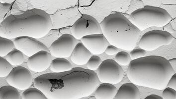 Abstract texture of cracked white surface with irregular holes and depressions suitable for backgrounds and design projects Copy Space photo