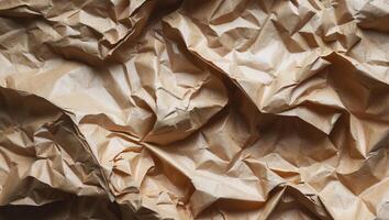 Crumpled brown paper texture background with visible creases and folds ideal for various design applications Copy Space photo