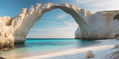 The beautiful beach in greece with the arch photo