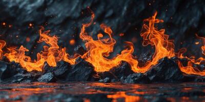 abstract fiery background with orange flames and dark textures perfect for creative projects. photo