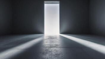 An empty room with a light shining through the door photo