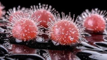 Close up of virus cells on a wet surface photo