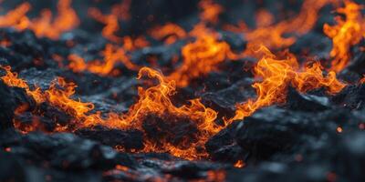 A close up of a fire burning on a black surface photo