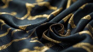 A black and gold fabric with a gold pattern photo