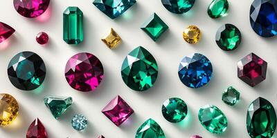 A large collection of colorful gems on a white background photo