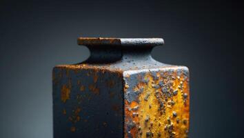 A rusty vase with a black background photo