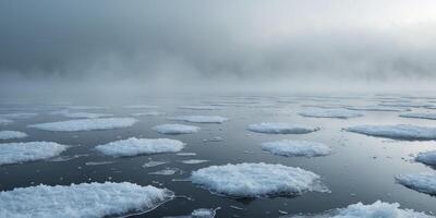 Frozen texture of snow with ice patches creating a slippery surface on a dark backdrop. photo