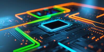 abstract neon glowing circuit background. photo