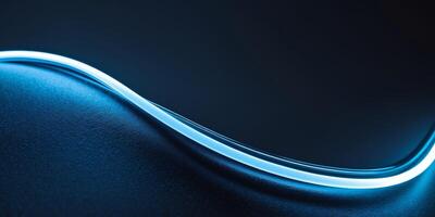 Futuristic Blue Neon Light Curve on Dark Background photo