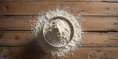 Gluten Free Flour Healthy Alternative on Rustic Wooden Surface with Blank Space for Custom Text or Branding. photo