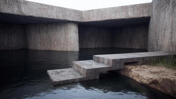 Minimalist concrete architecture with water feature photo