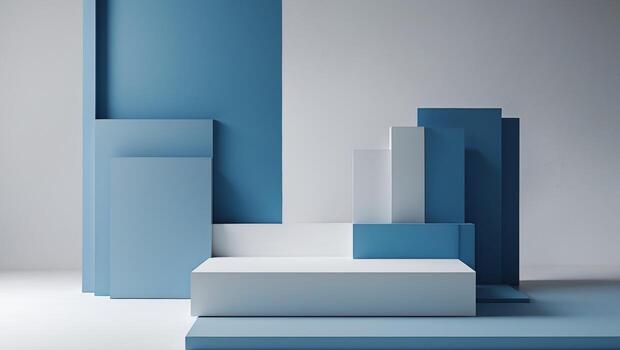 Blue and white abstract geometric presentation background with rectangle and square shapes photo