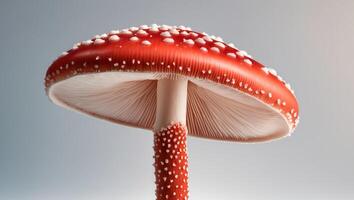 A Vibrant Red Mushroom adorned with White Spots stands out on a Simple Background for visual impact. photo
